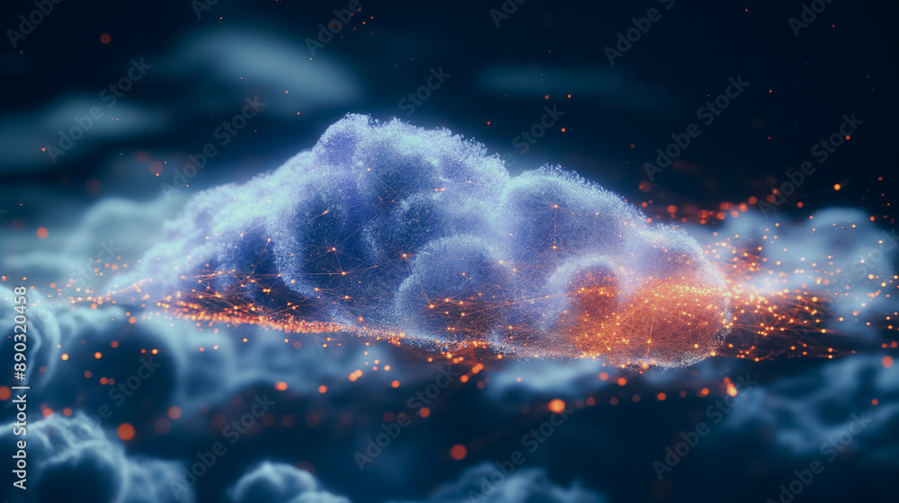 Poster tech background featuring abstract digital art of cloud computing security, modern and ideal for bes