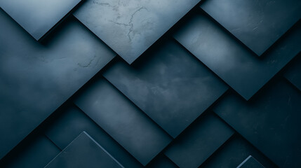 Obraz premium Black lines and geometric shapes on a dark blue gradient background, modern minimalist design, sharp edges, light reflecting on metal strips.