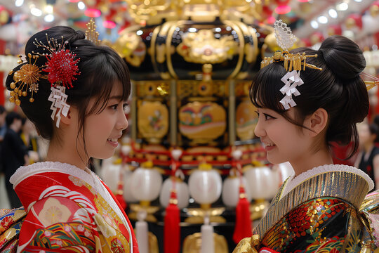 Blossoming Traditions: Japanese Coming-of-Age Celebration.  Life and Traditional Ceremonies.  Generative AI.