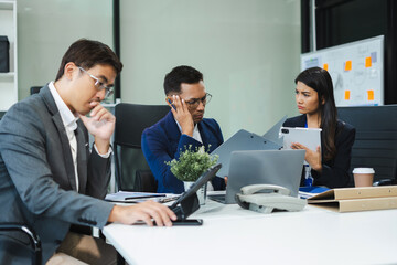 business team are under stress from working for poor work.