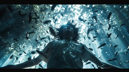 Man in Ethereal Underwater Scene