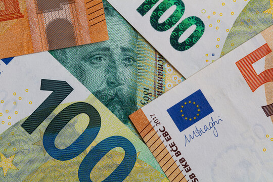 Bulgarian lev and Euro banknotes