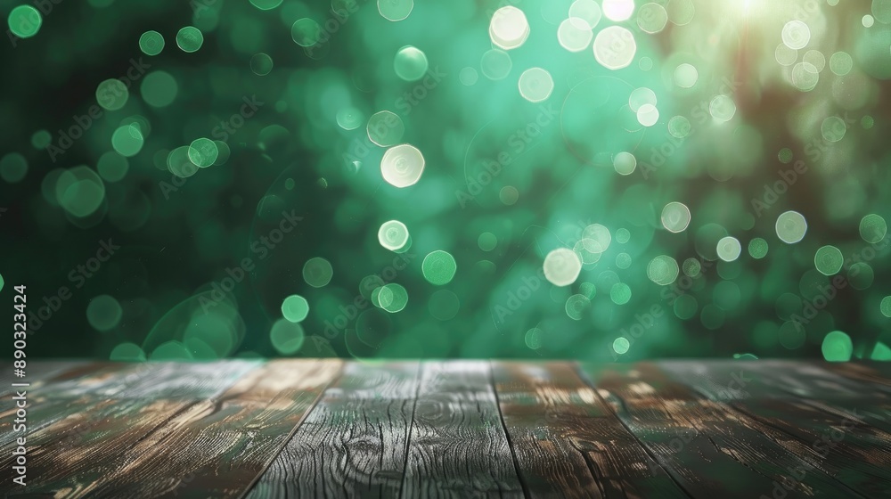 Poster green bokeh background with blank table product