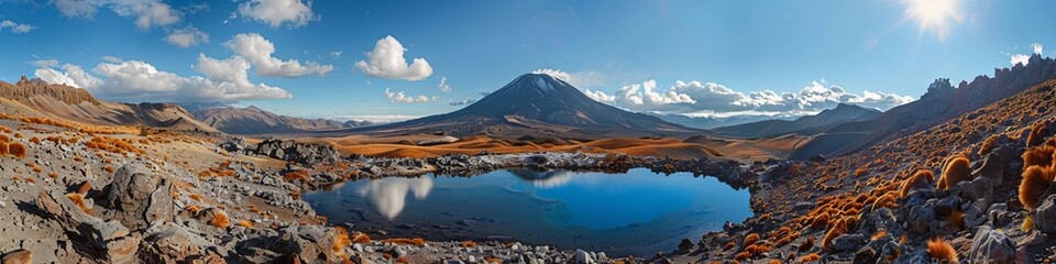 Naklejka premium Bird's eye view of the mountains and the lake between them