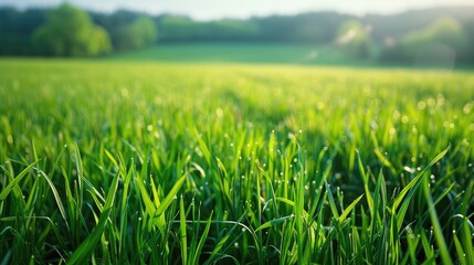 Fototapeta premium Grassy field in agriculture with green background