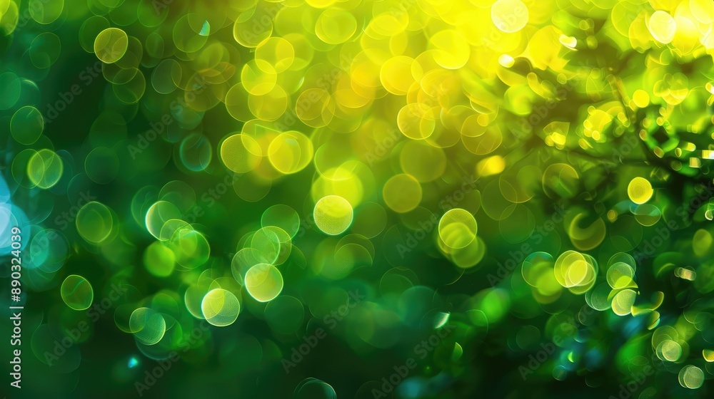 Poster green bokeh light creates colorful abstract background