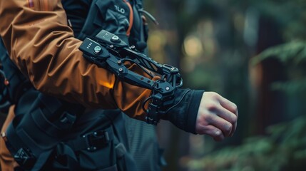 Futuristic exoskeleton enhances human strength and capabilities in outdoor activities