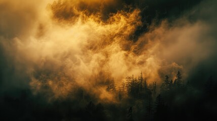 Naklejka premium Golden mist against a dark backdrop