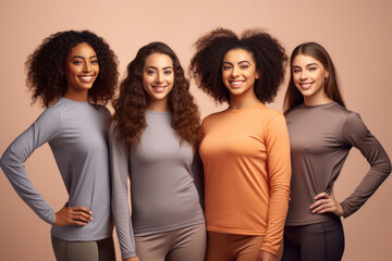 Smiling Fit Multi Ethnic Girls, Happy Diverse Young Women