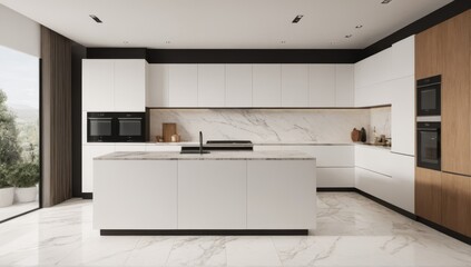 Modern White Marble Kitchen with a Classic Touch