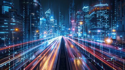 Fototapeta premium Futuristic Cityscape with Digital Overlays