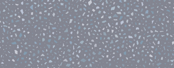 Terrazo flooring seamless pattern. Vector realistic asphalt texture with grey mosaic abstract elements. Terrazzo tile with natural pieces of marble, granite or quartz. Classic Italian floor background