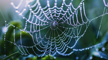 Glistening dew on a spider s web Dewy gossamer