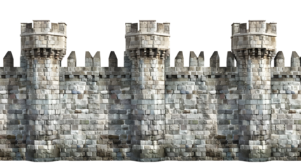 old fort Stone wall isolated on transparent background