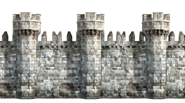 old fort Stone wall isolated on transparent background