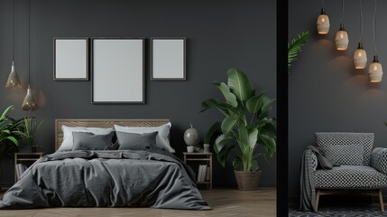 Modern Bedroom Interior Design with Dark Colors and Natural Elements