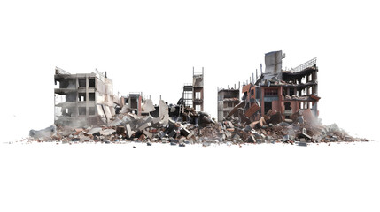 Demolished Buildings and Debris isolated on transparent background