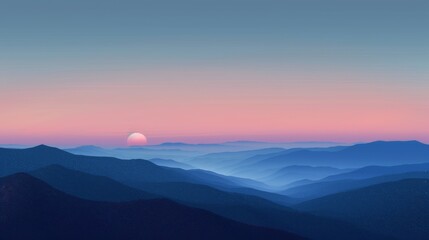Fototapeta premium A serene sunrise over a layered mountain landscape