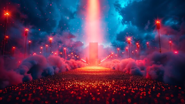 Award ceremony invitation open area writing space right side scene showcases prestigious event grand stage spotlight audience formal attire writing space adorned awardthemed icons and event details