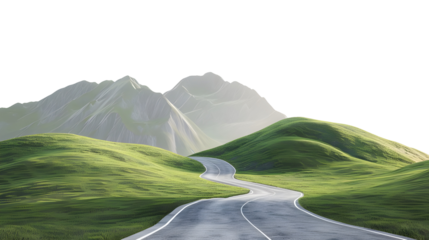 Winding Road Through Green Hills isolated on transparent background