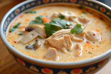 Aromatic Tom Kha Gai: Thai Coconut Chicken Soup with Mushrooms and Herbs