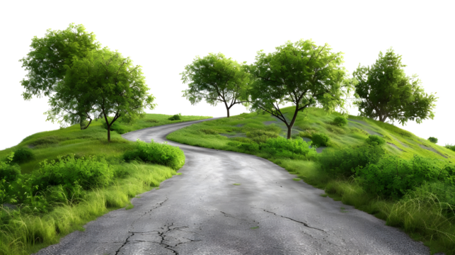 Winding forest road isolated on transparent background