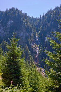 landscape with the Cailor waterfall in the Rodnei Mountains, Romania, the second highest waterfall in the country.