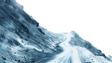 Winding Road Through Snowy Mountain Pass isolated on transparent background