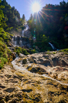 landscape with the Cailor waterfall in the Rodnei Mountains, Romania, the second highest waterfall in the country.