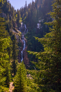 landscape with the Cailor waterfall in the Rodnei Mountains, Romania, the second highest waterfall in the country.