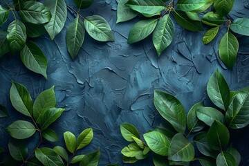 Fototapeta premium Green and black background. Leaves of plants. Generative AI