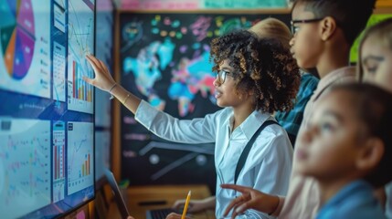 Modern Math Education: Teacher Using Interactive Software to Engage Students in Tech-Savvy Classroom