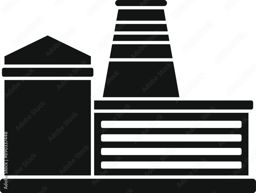 Poster black and white icon of a factory building with a large chimney polluting the environment