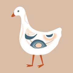 Abstract painted goose. Cartoon nursery, folk, or Scandinavian style. Vector isolated illustration