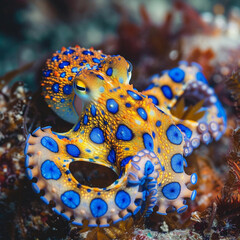 blue-ringed octopus beautiful bright octopus at the bottom of the ocean