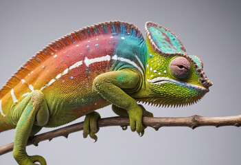 Obraz premium A colorful chameleon changing its color. 