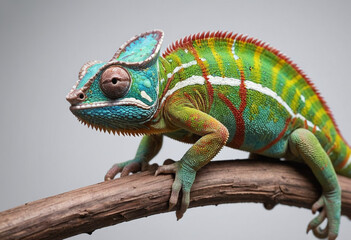 Obraz premium A colorful chameleon changing its color. 