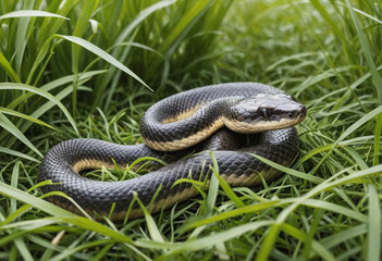 Fototapeta premium A playful snake slithering through the grass. 