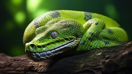 Fototapeta premium Emerald Green Snake Resting on a Branch