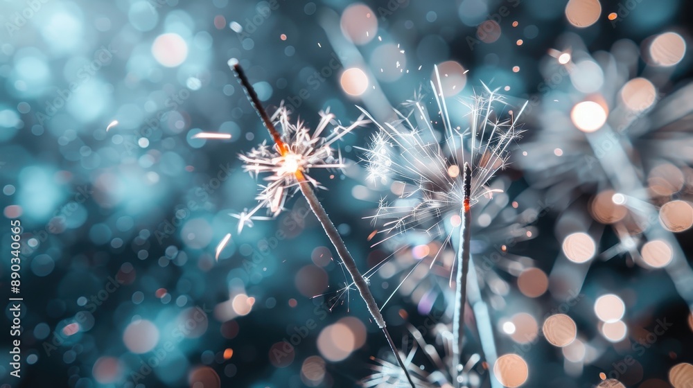 Poster this captivating image features sparkling fireworks beautifully captured against a blurred, bokeh ba