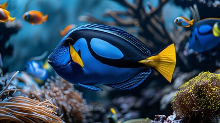 Fototapeta premium Blue Tang fish in coral reefs.