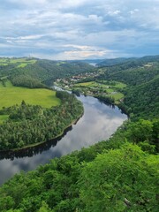 View of Vltava river horseshoe shape meander from Solenice viewpoint, Czech Republic
