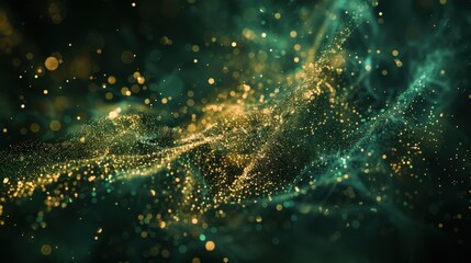 Stunning Dark Background with Golden and Green Glowing Particles