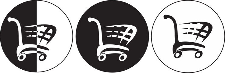 Shopping cart vector icons set, flat design. Isolated on white background. Collection of web icons for online store, from various cart icons in various shape.