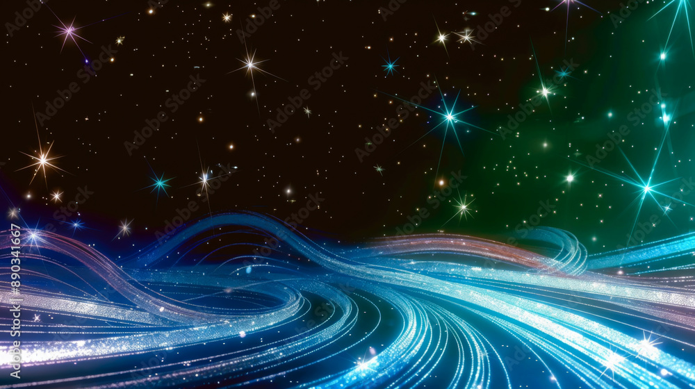 Poster abstract background. straight and curved lines look like streaks of light moving across a dark backg