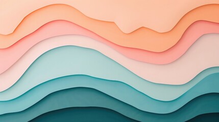 Abstract layered paper art in pastel colors, creating wavy patterns and textures. Beautiful modern design and stylish backdrop.