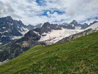 Naklejka premium Mont Blanc mountain massif Chamonix valley, France, 