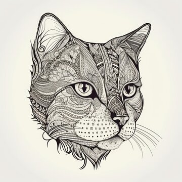 cat head decorated with zentangle ornaments