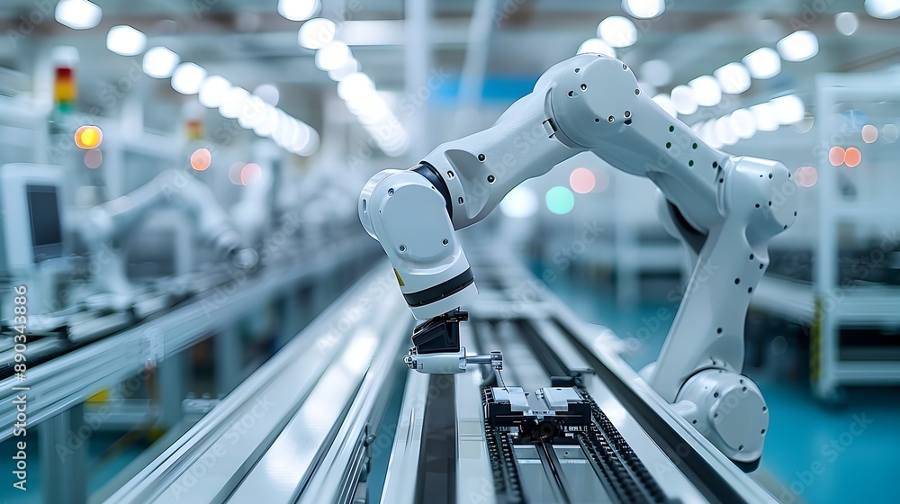 Aufkleber robotic arms assembling products on efficient factory floor with high tech industry concept