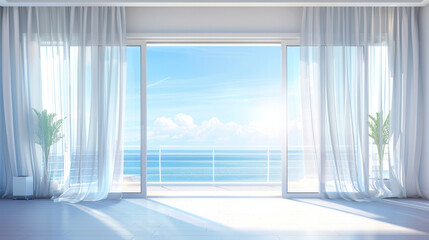 Fototapeta premium Curtain windows decorating the interior of a room, featuring a vintage light filter.